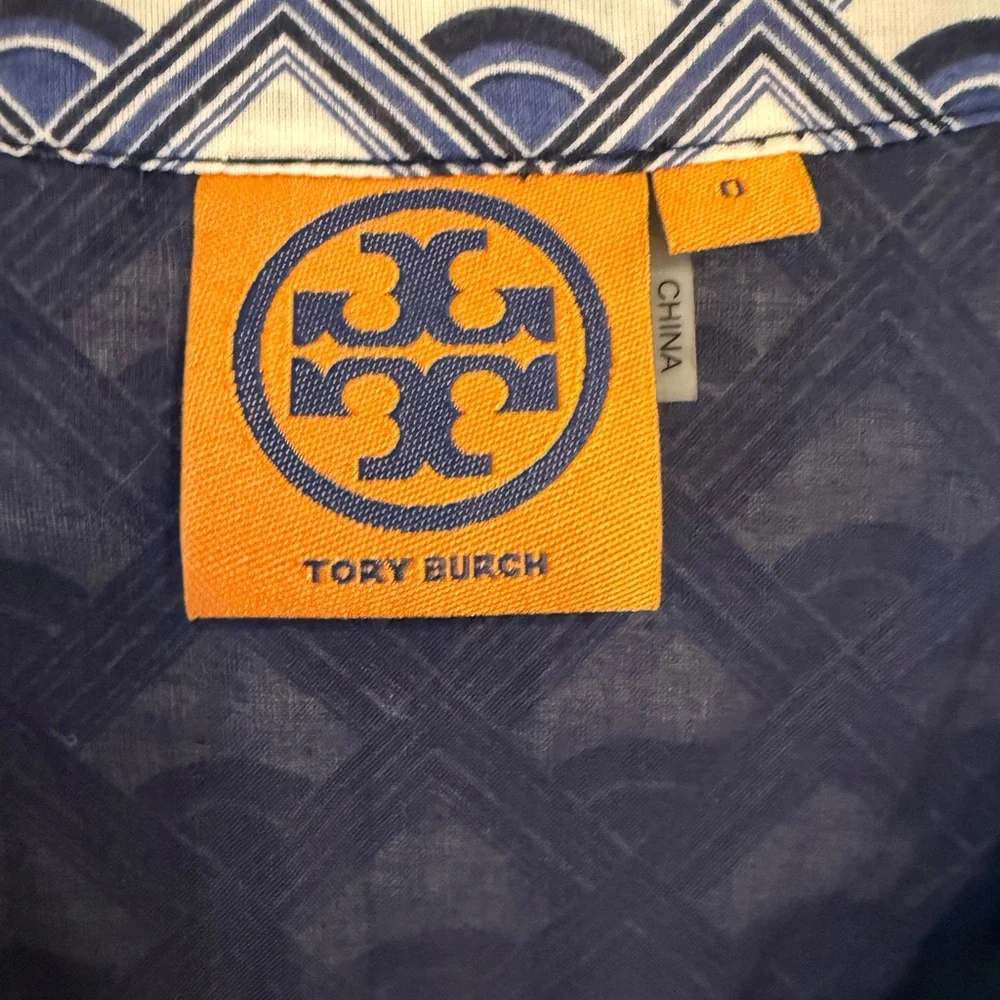 Tory Burch Blue Geometric Print Sleeveless Dress Women’s Size 0 Cotton midi